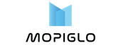 Logotipo de MOPIGLO con una forma abstracta azul que recuerda a un edificio.