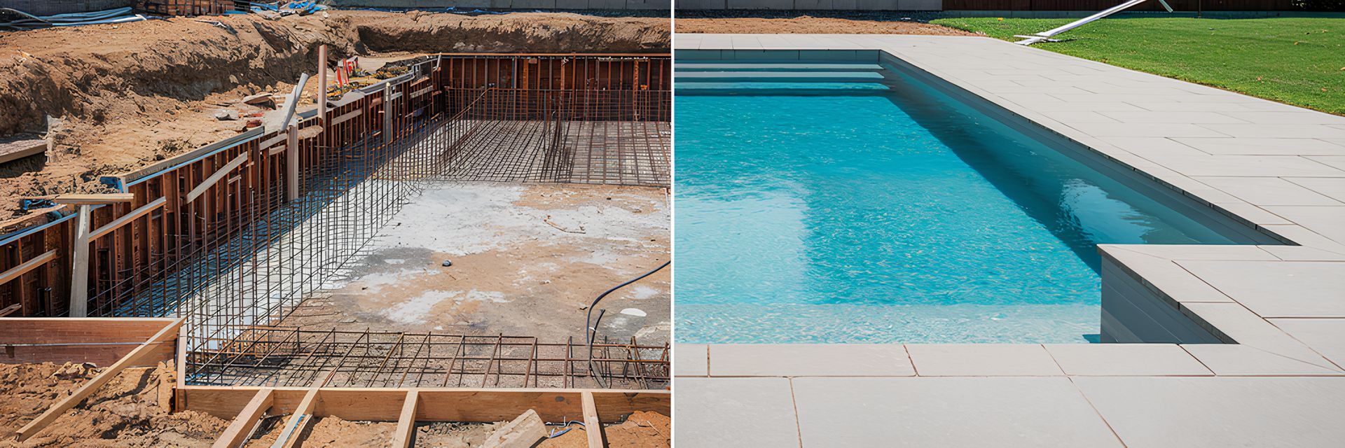 Avant et après la construction d'une piscine