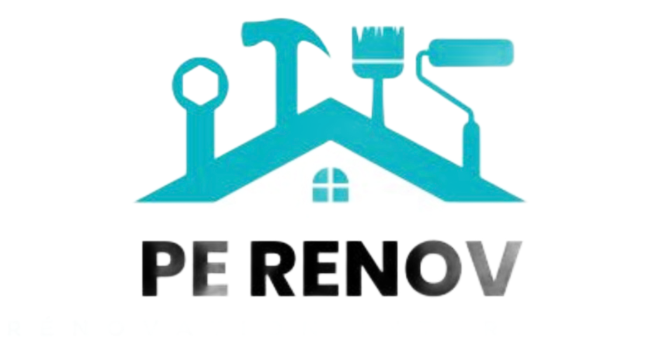 Logo représentant la silhouette d'une maison turquoise avec des outils dessus.