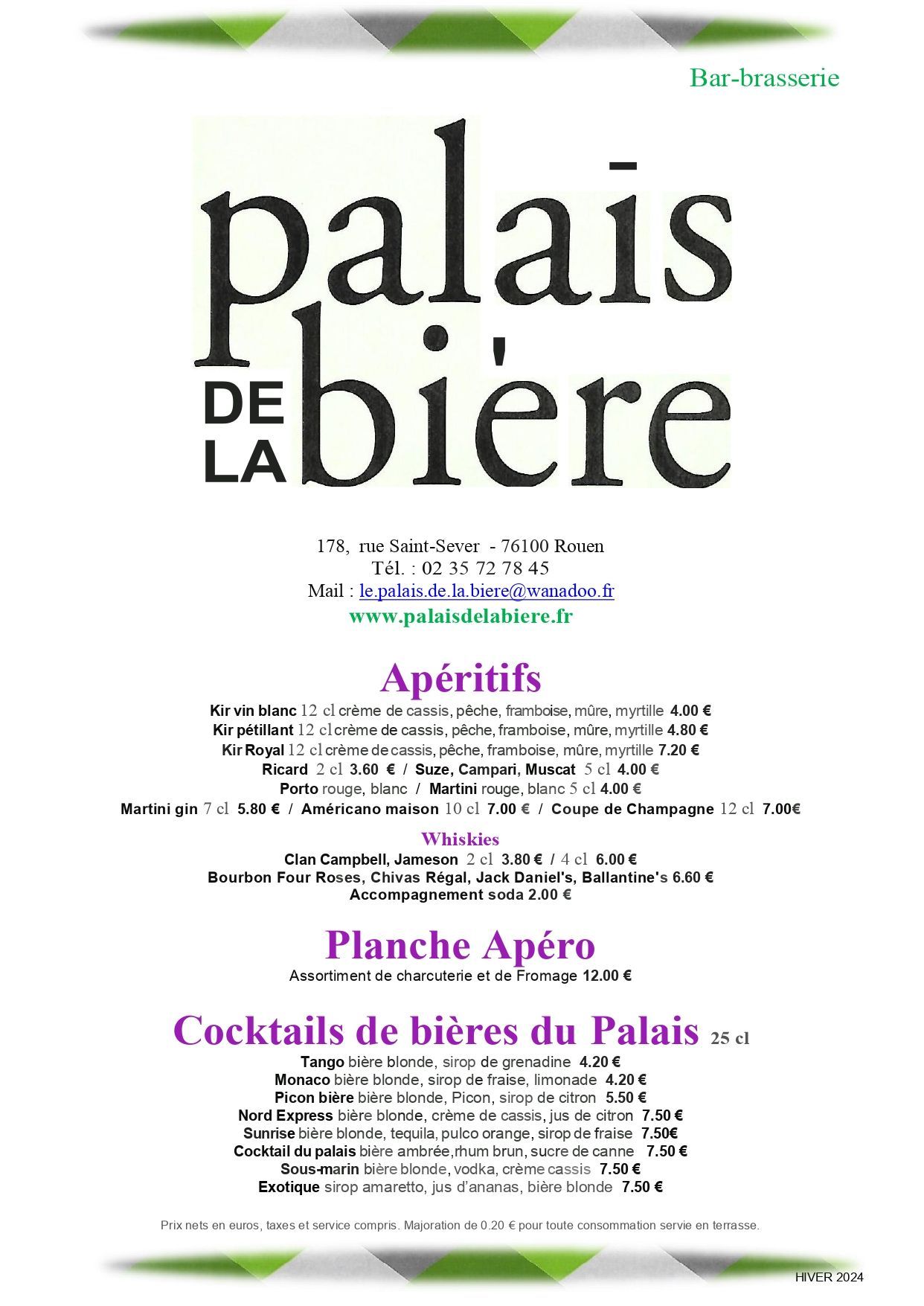 Carte Hiver page 1 - Apéritifs