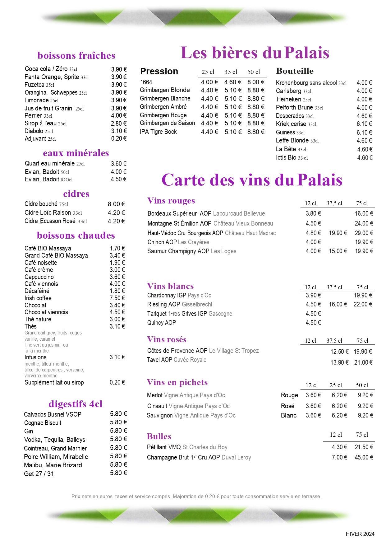 Carte Hiver page 4 - carte des vins + boissons