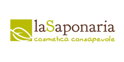 LaSaponaria logo with green leaf icon and “cosmetica consapevole” text