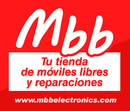 Red MBb logo with white text: "Tu tienda de móviles libres y reparaciones" and website.