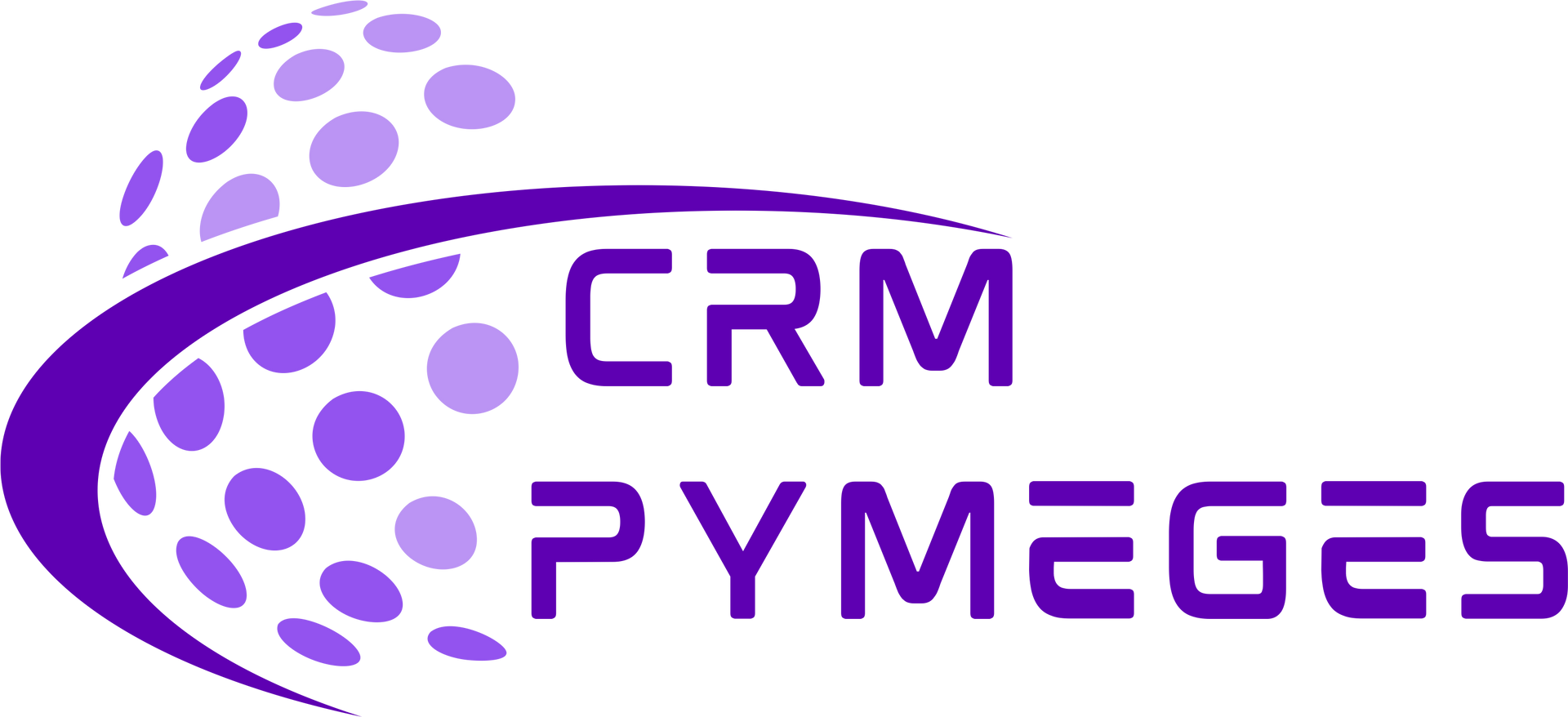 Logotipo para el CRM Pymeges con un globo terr&aacute;queo morado y texto.