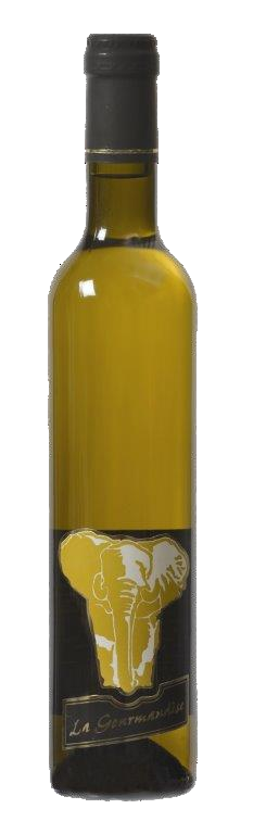 Présentation d'une bouteille de vin liquoreux du domaine.