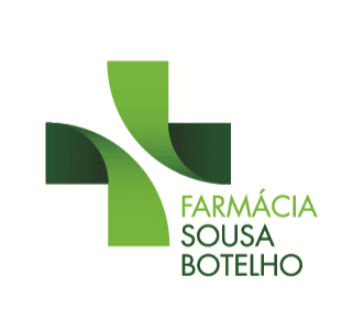 Logotipo da farm&aacute;cia em forma de cruz verde com os dizeres "Farm&aacute;cia Sousa Botelho" em texto verde.