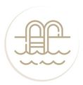 An icon of a swimming pool with stairs going into the water.