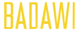 Texto amarillo &ldquo;BADAWI&rdquo; sobre fondo blanco