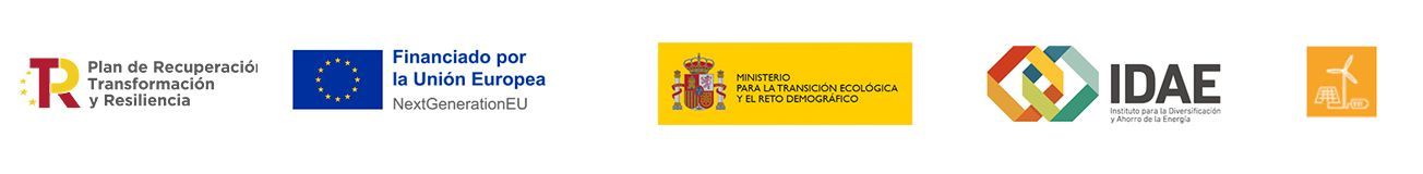 Logotipos del gobierno español, la UE y el IDAE sobre un fondo blanco.