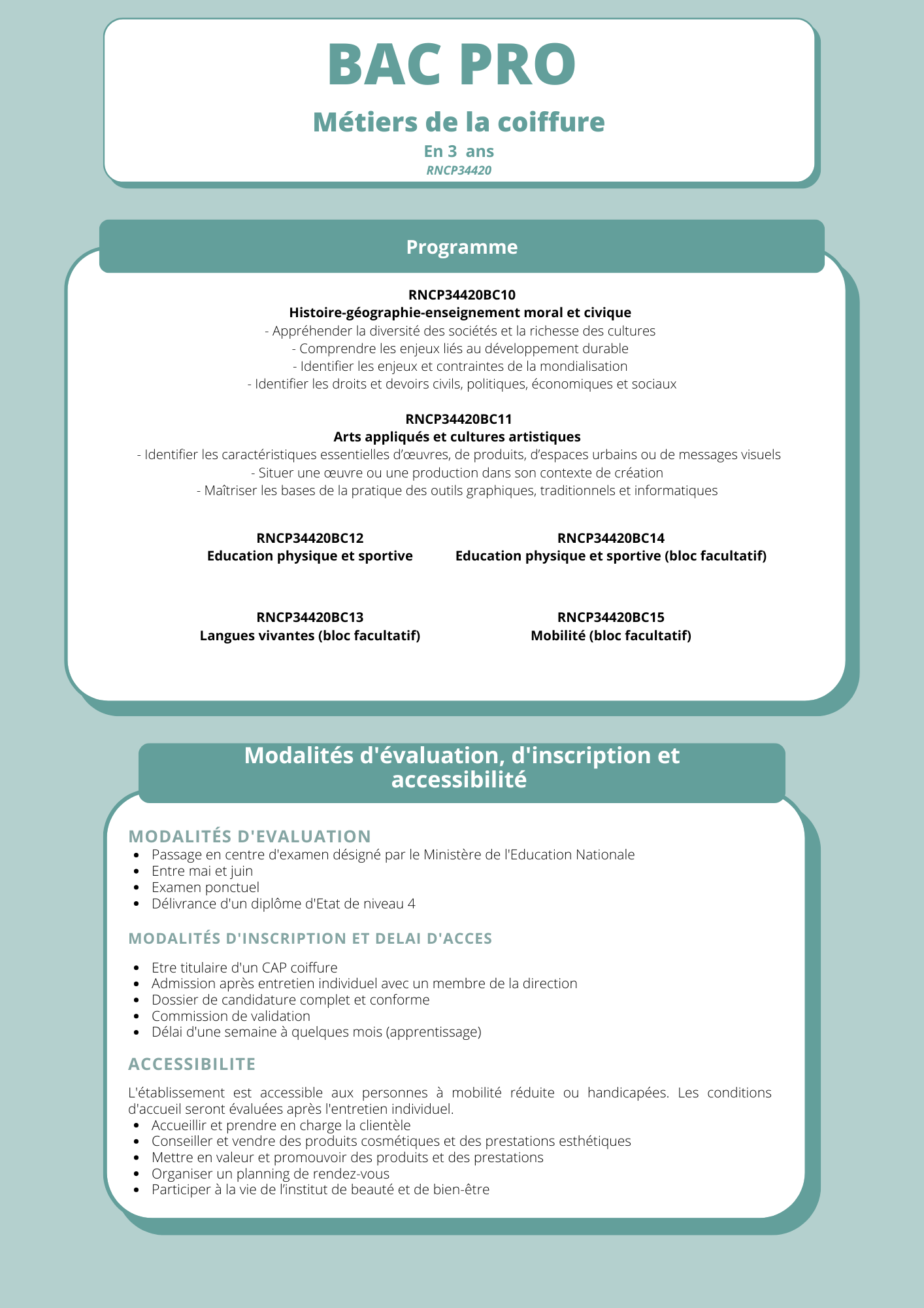  BAC PRO Métiers de la coiffure 