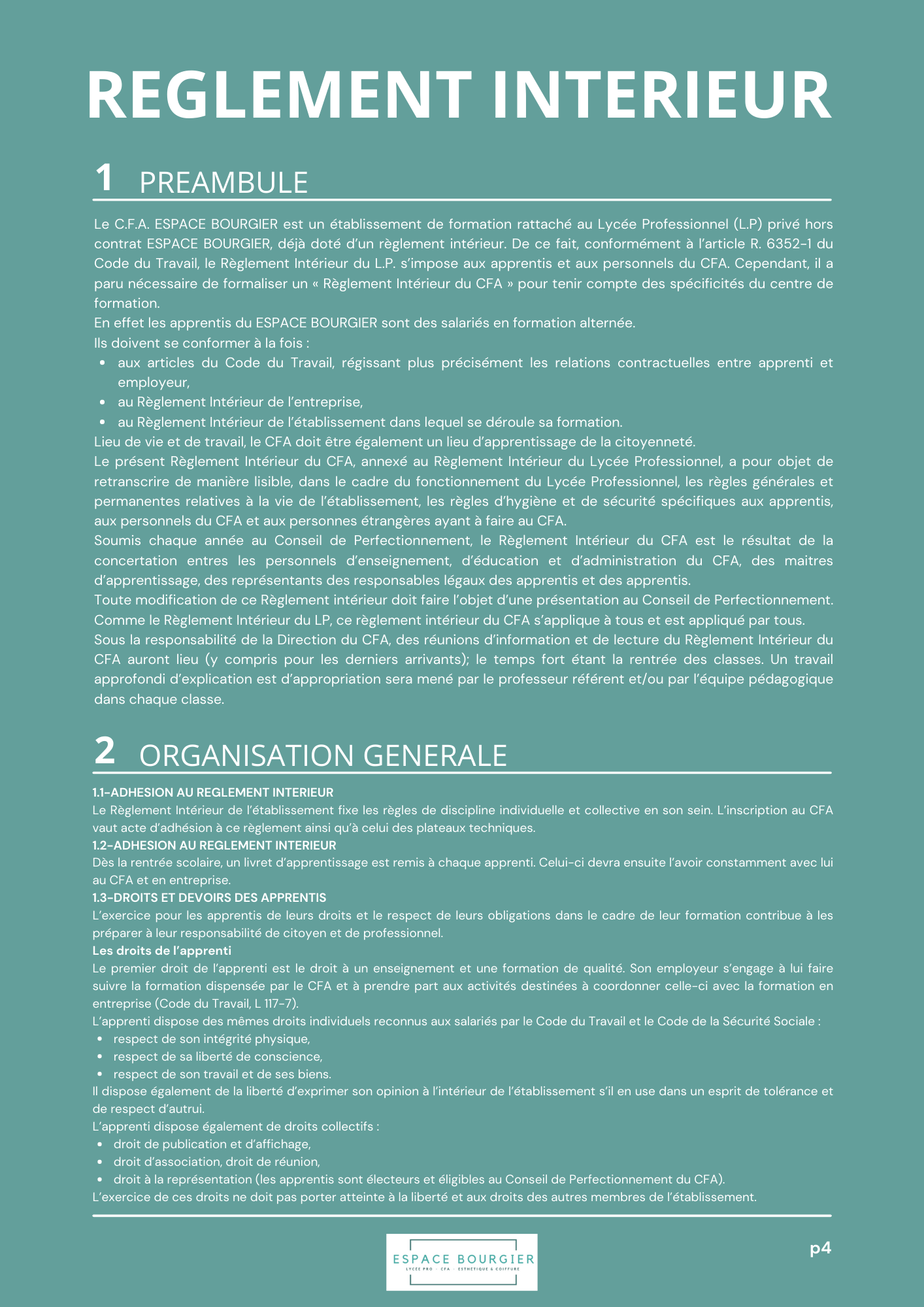 Affiche verte des règles d'aménagement intérieur françaises avec texte blanc dense et titres de section.