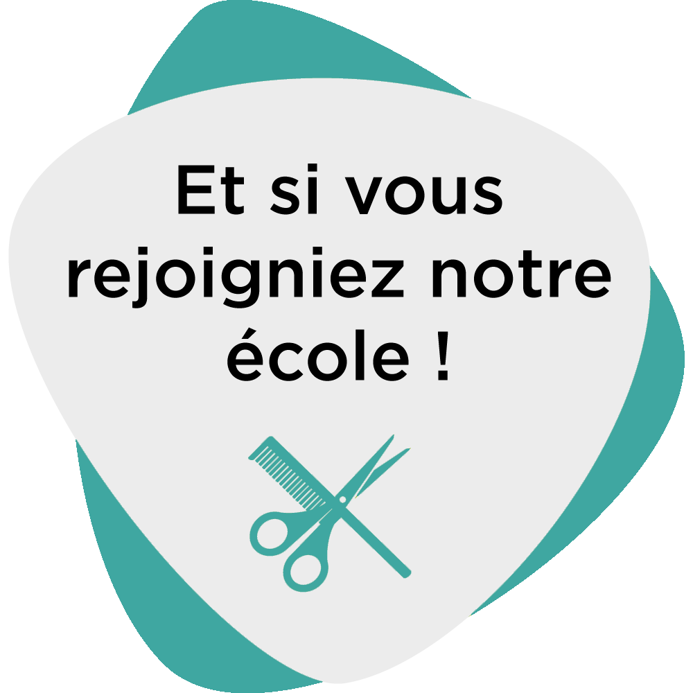 Affiche blanche et turquoise avec texte «Et si vous rejoigniez notre école ! 