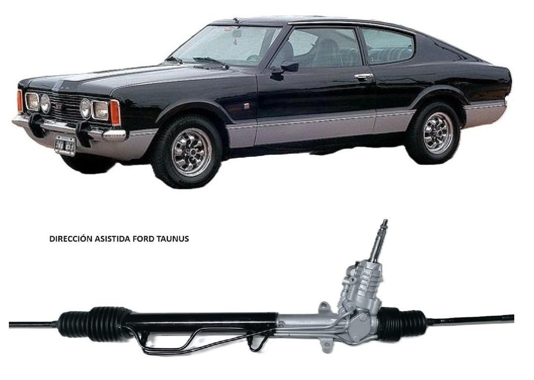 Una imagen de un automóvil negro junto a una imagen de una cremallera de dirección.