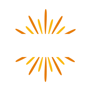 Oranssi auringonpurkauslogo, jonka ympärillä on säteileviä viivoja tyhjän keskustan ympärillä