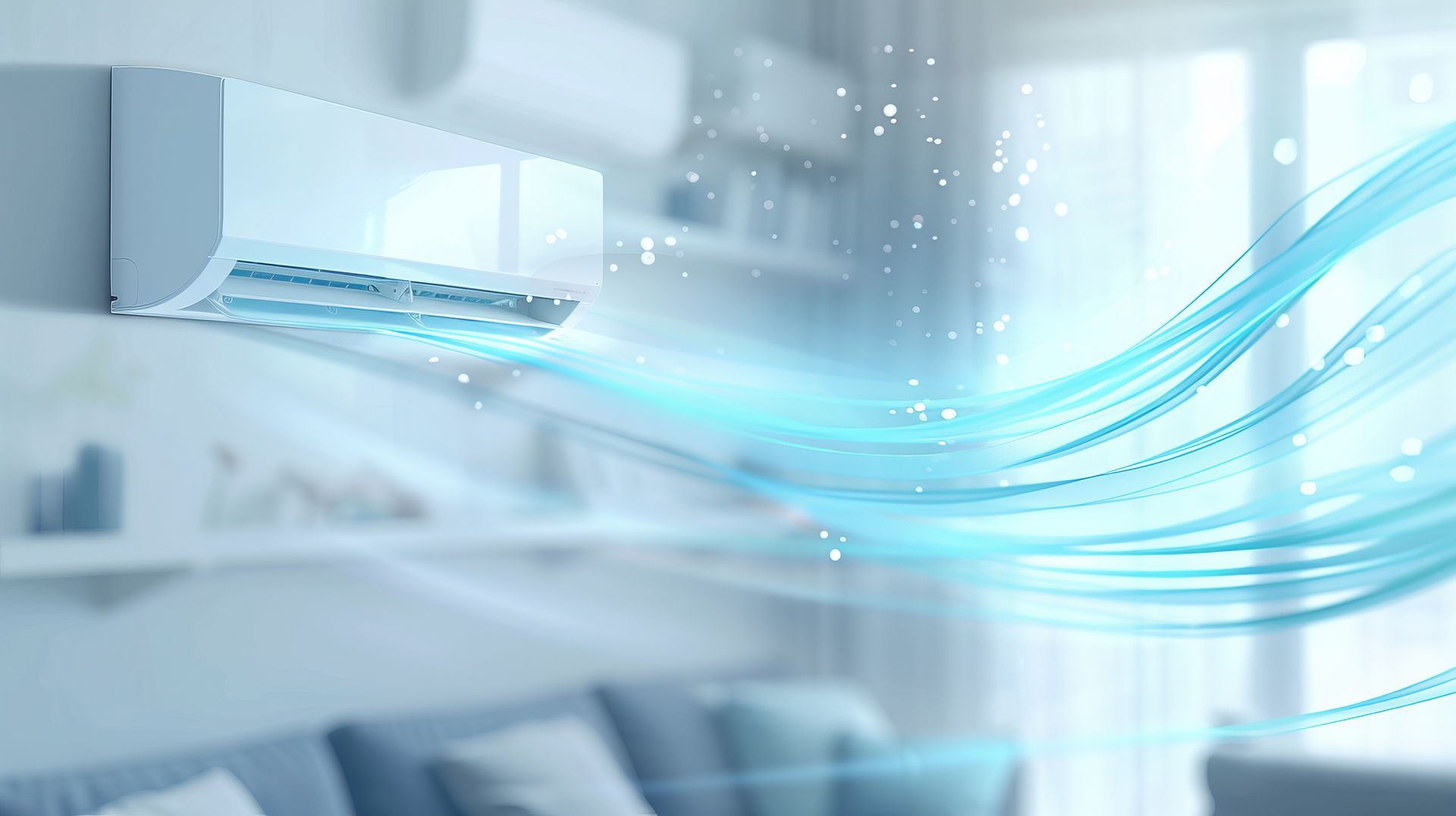 Un climatiseur souffle de l'air frais dans un salon.