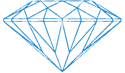Blauer Umriss eines Diamanten, der Facetten und innere Struktur zeigt.