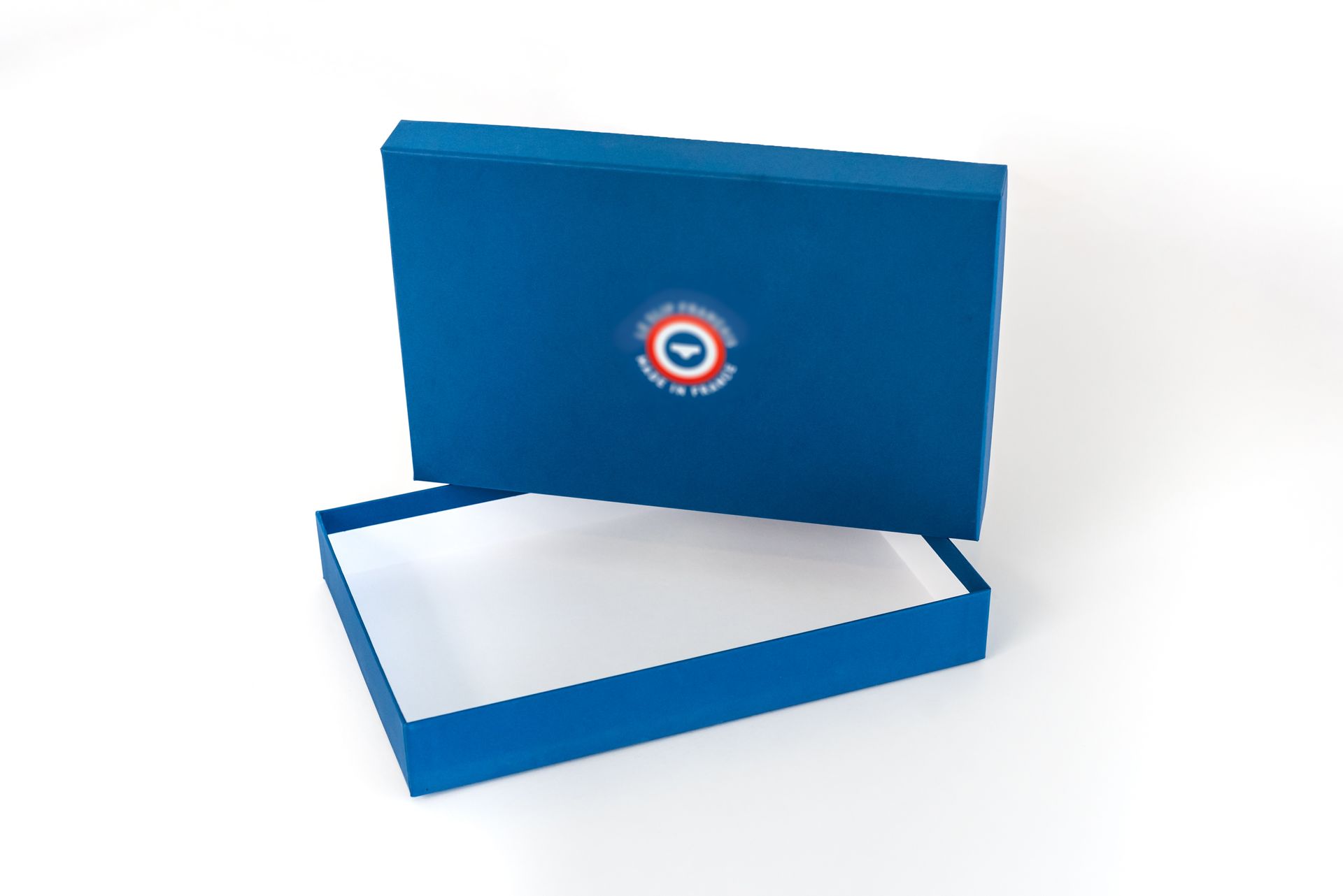 Coffret en carton épais bleu et blanc