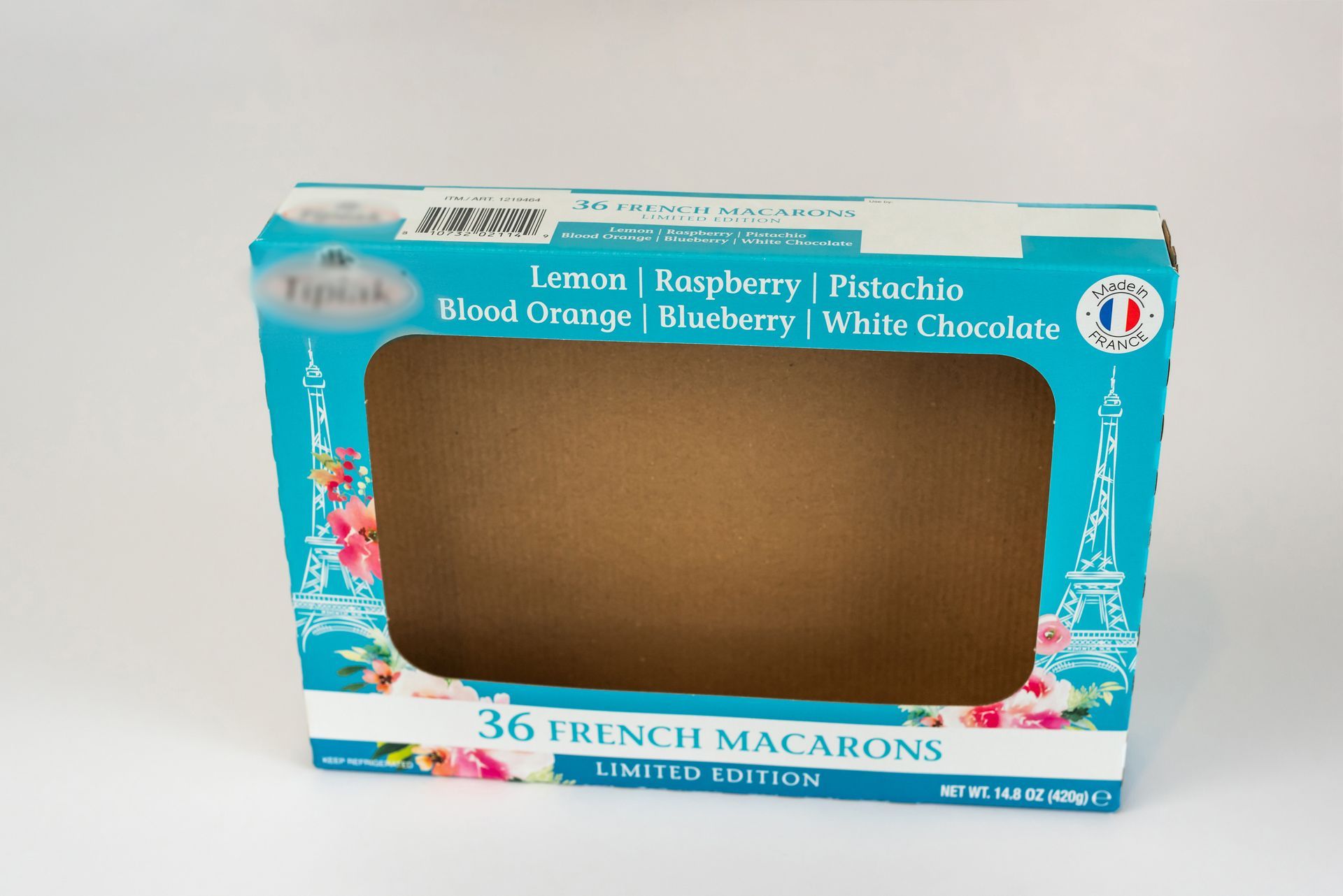 Emballage en carton ondulé turquoise pour des macarons