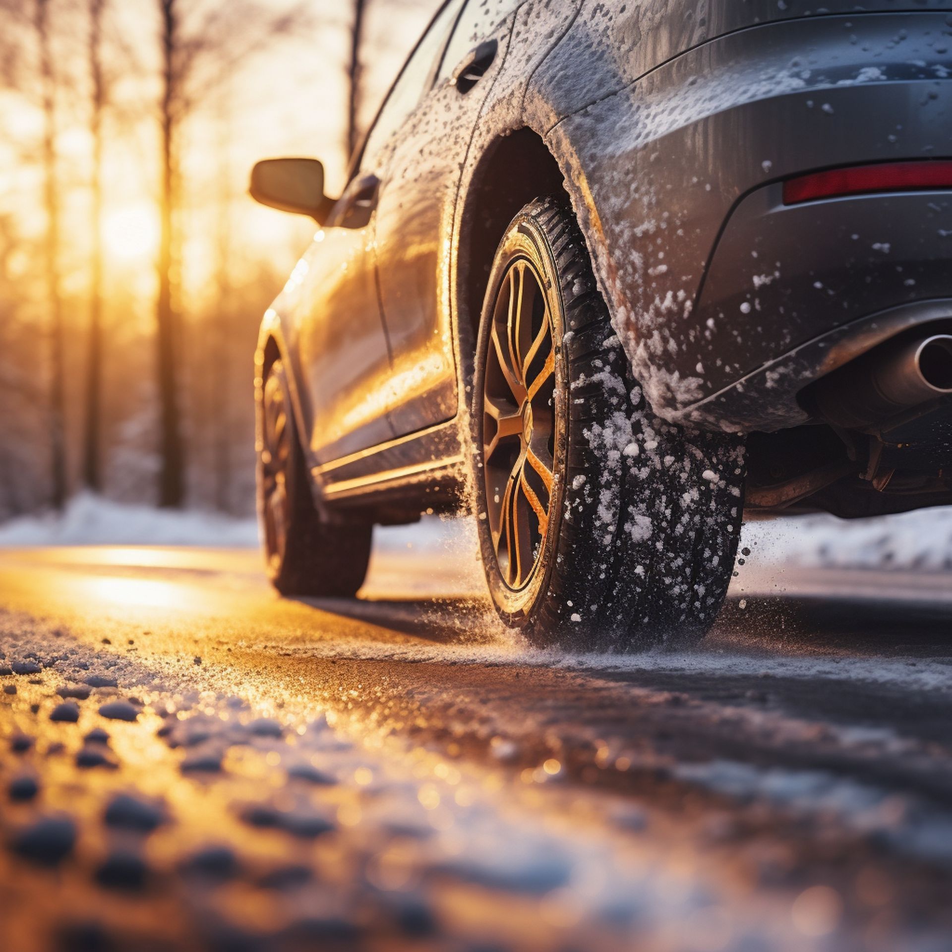 Eine Person wechselt einen Reifen an einem Auto.