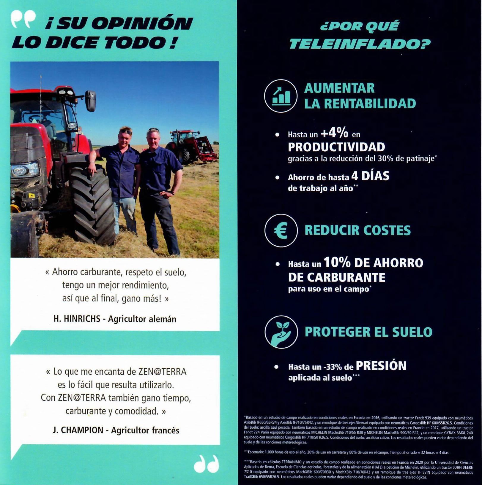 Dos hombres parados frente a un tractor con las palabras 