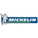El logotipo de Michelin es un logotipo azul y blanco con un personaje de dibujos animados.