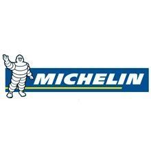 El logotipo de Michelin es un logotipo azul y blanco con un personaje de dibujos animados.