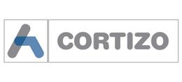 Un logotipo para una empresa llamada cortizo con una a azul y letras grises.