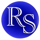 Letras blancas estilizadas "RS" sobre un fondo circular de color azul vibrante.