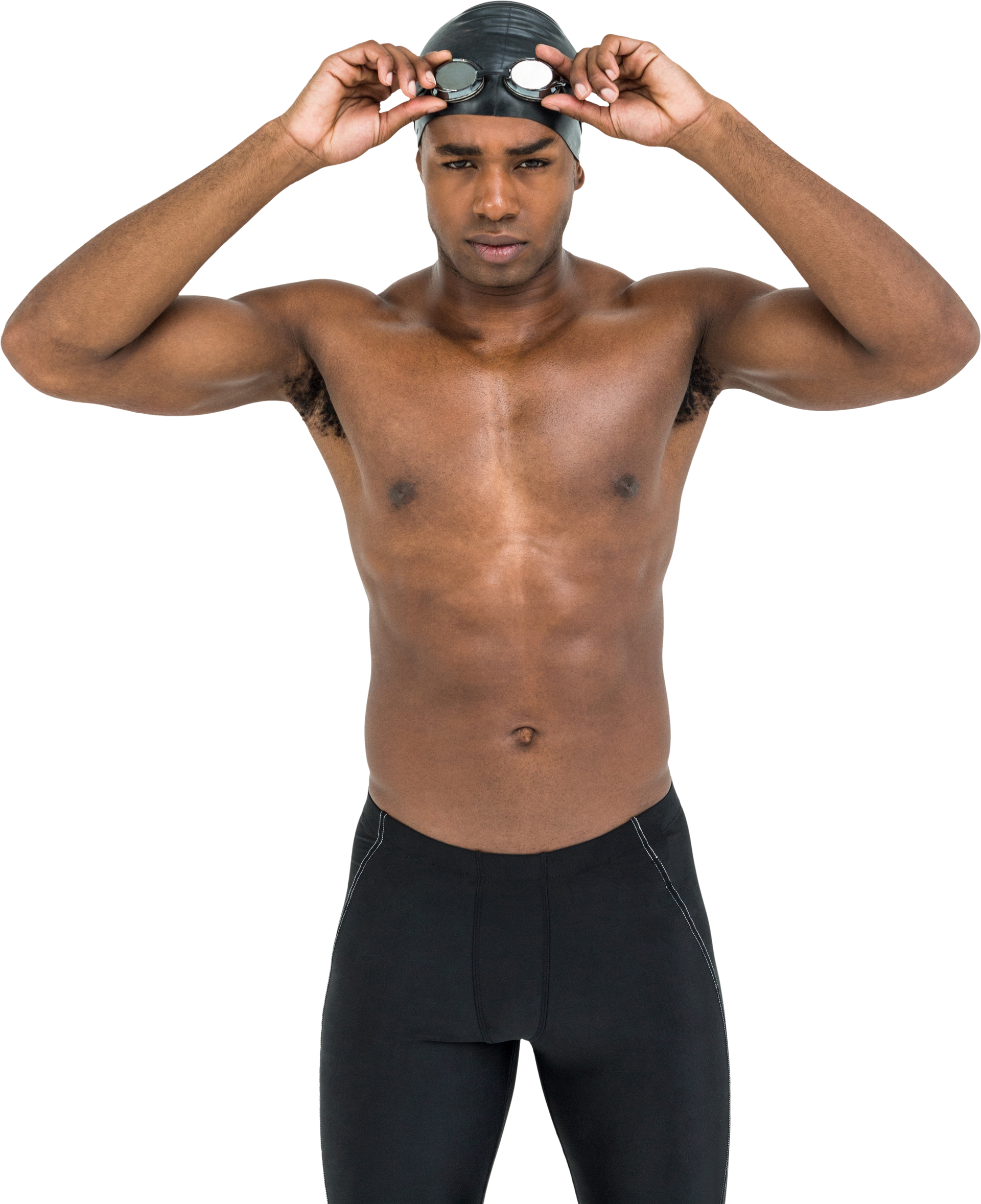 Nageur professionnel ajustant ses lunettes de piscine