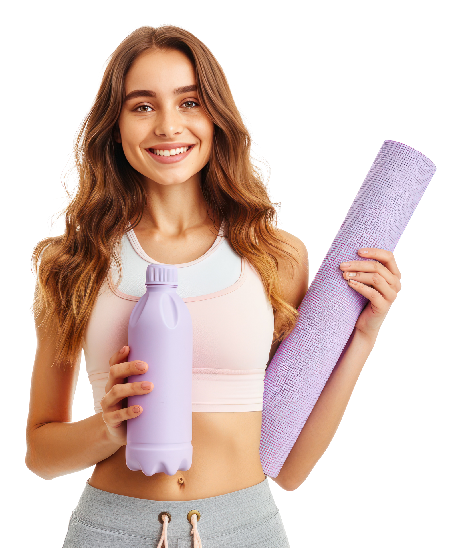 Jeune femme avec une gourde et un tapis de sport