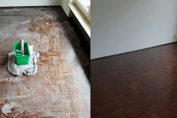 Vorher- / Nachher-Fotos eines Fußbodens, der von Niro Reinigung gereinigt wurde