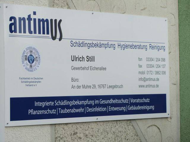 Firmenschild von antimus Schädlingsbekämpfung