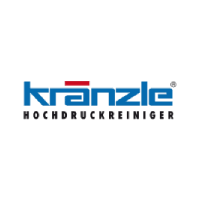 Kranzle-Logo mit blauer Schrift auf weissem Hintergrund: „Kranzle“ über „Hochdruckreiniger“ in Schwarz. Roter Strich über dem „a“.
