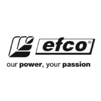 EFCO-Logo mit dem Schriftzug „Unsere Kraft, Ihre Leidenschaft“. Schwarz-weiss, links ein Blättersymbol, rechts ein rechteckiges Textfeld.