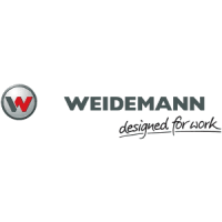 Weidemann-Logo: grauer Text und ein stilisiertes rotes „W“ in einem grauen Kreis, darunter der Schriftzug „designed for work“.