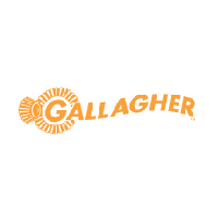 Orangefarbenes „Gallagher“-Logo mit stilisiertem, sonnenähnlichem Design.