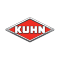 Kuhn-Logo: Weisse Buchstaben „KUHN“ auf einer roten Raute mit silberner Umrandung.