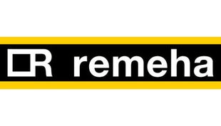 Ein schwarz-gelbes Schild mit der Aufschrift „R Remeha“.