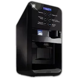 Una máquina de café negro con la palabra Lavazza escrita en ella.