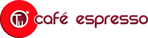 Un logotipo rojo y blanco para una cafetería espresso.