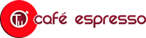Un logotipo rojo y blanco para una cafetería espresso.