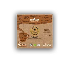 Una caja de cápsulas de café orgánico Lavazza Bio sobre un fondo blanco.