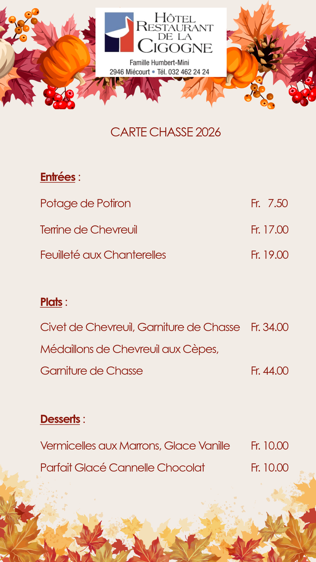 Menu de Pâques 2024