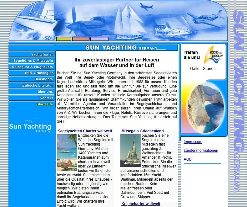 Auf einem Computerbildschirm wird eine Website für Sun-Yachting angezeigt