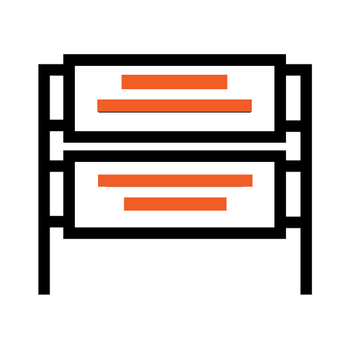 Un icono negro y naranja de dos cajones sobre un fondo blanco.
