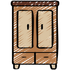 Armario de madera marrón con dos puertas y dos cajones.