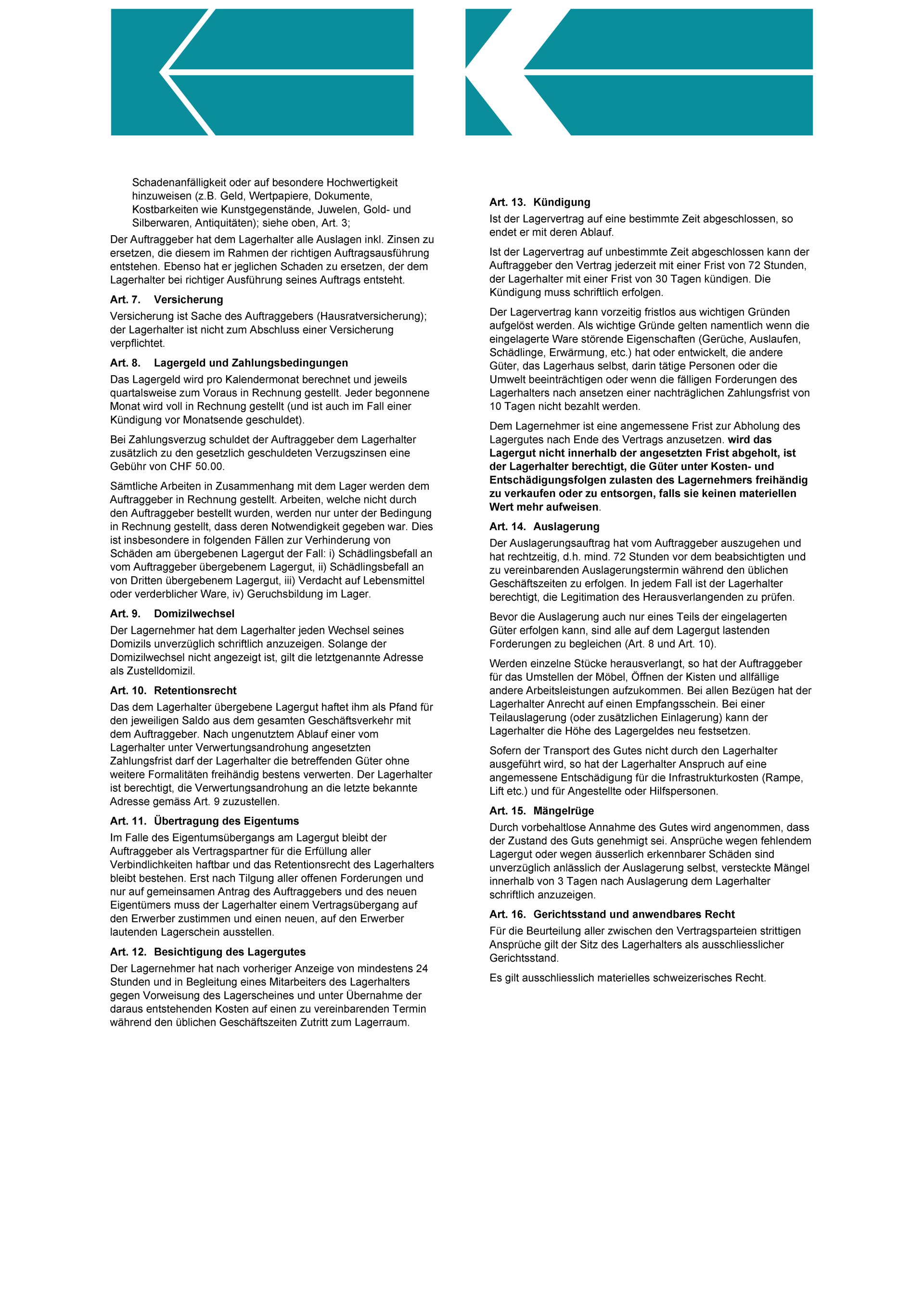 Seite 2 der allgemeinen Lagerbedingungen der Kaufmann Umzüge GmbH 