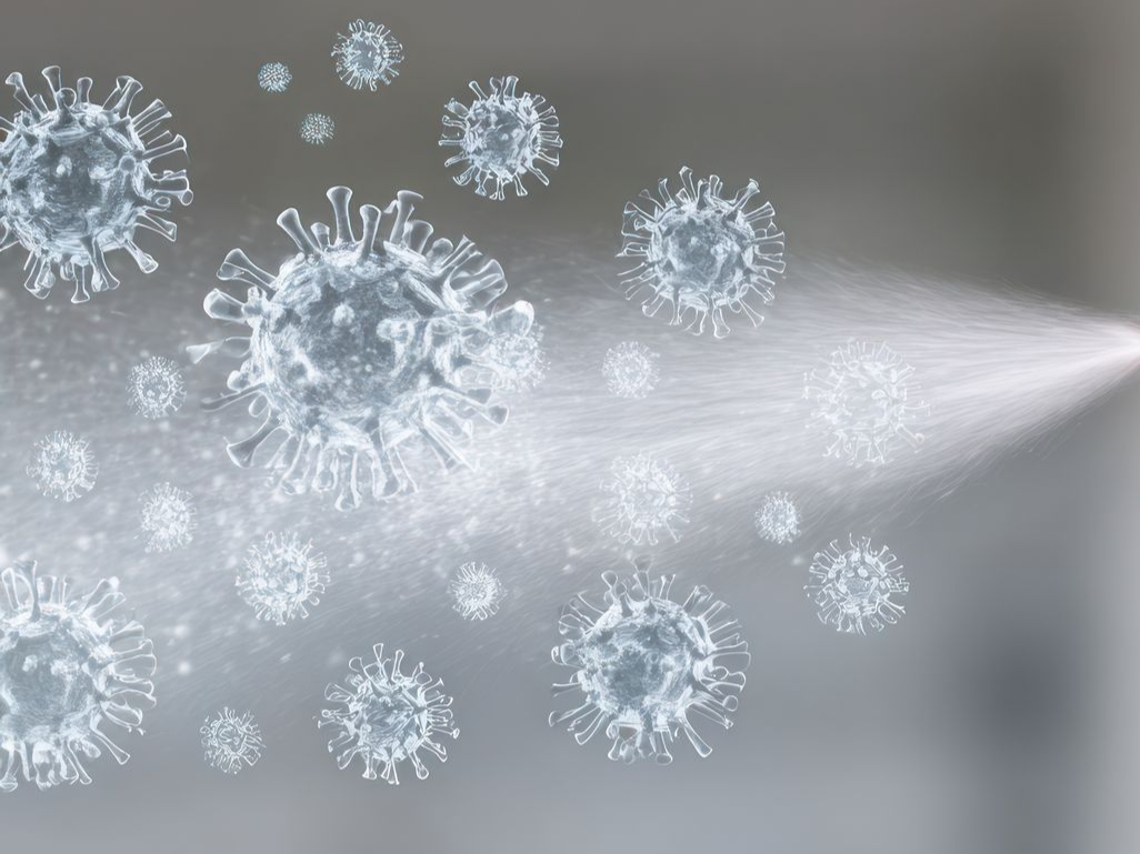 Virus présents dans un jet de désinfectant.