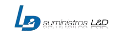 Un logotipo azul para suministros l&d sobre un fondo blanco