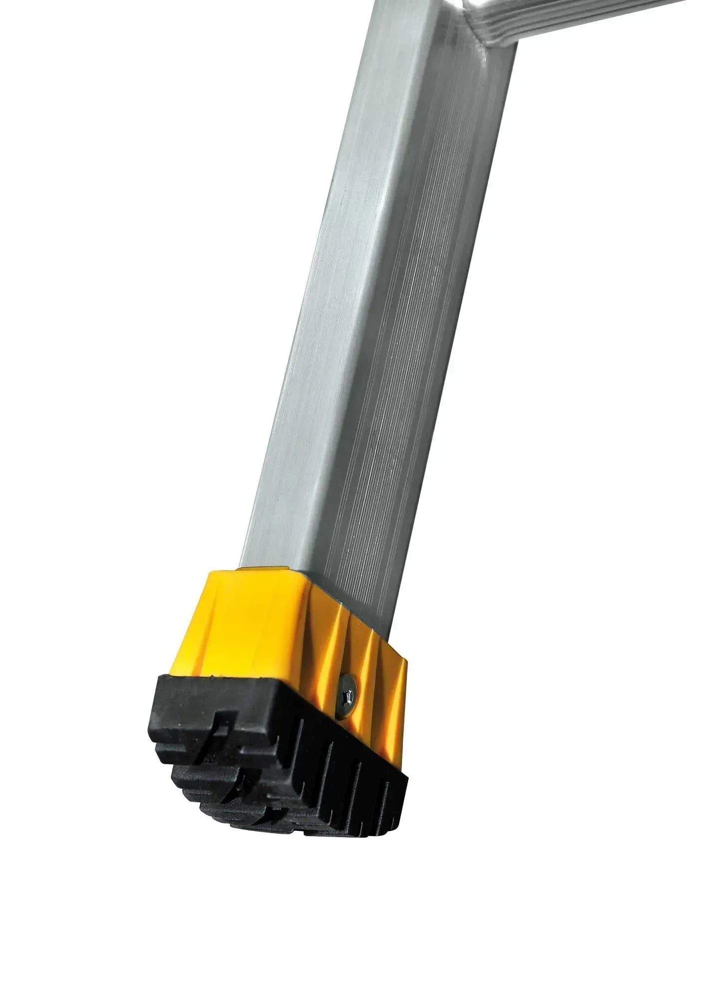 Pied d'échelle avec bande de roulement en caoutchouc jaune et noir pour l'adhérence.